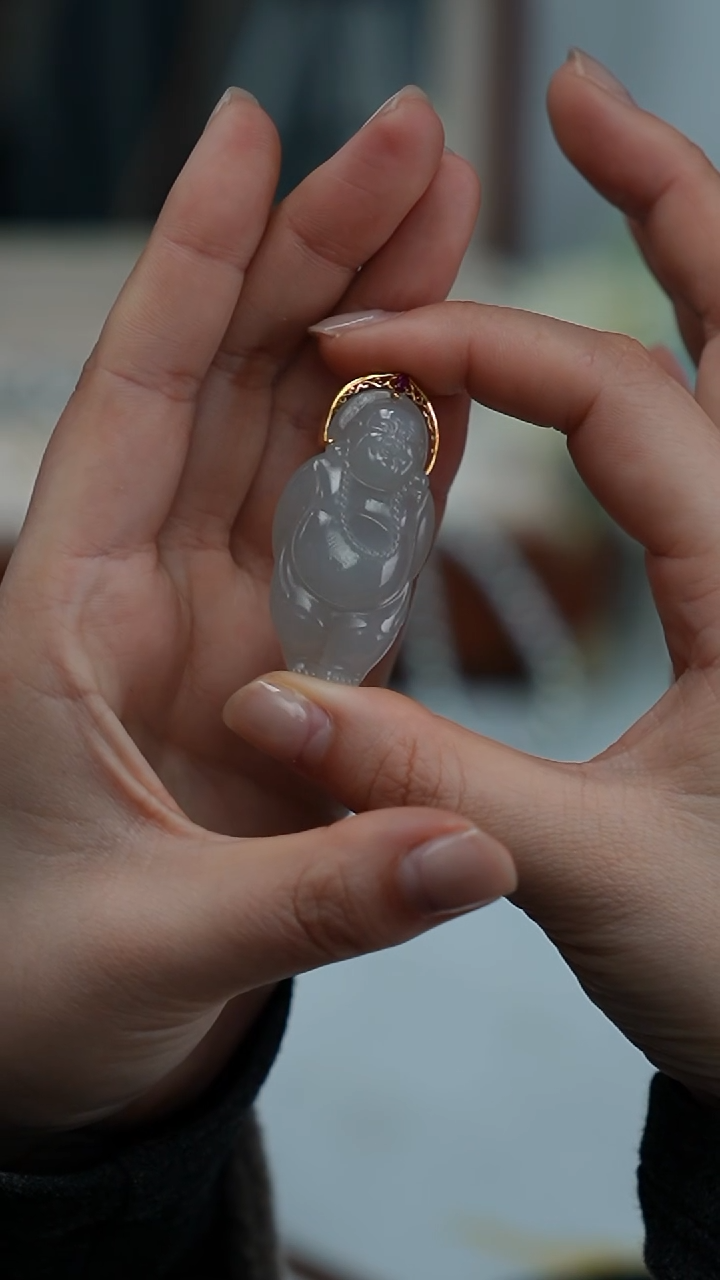 【闪购商品】和田玉吊坠(不含链)18K金镶嵌含笑佛公烟紫吊坠