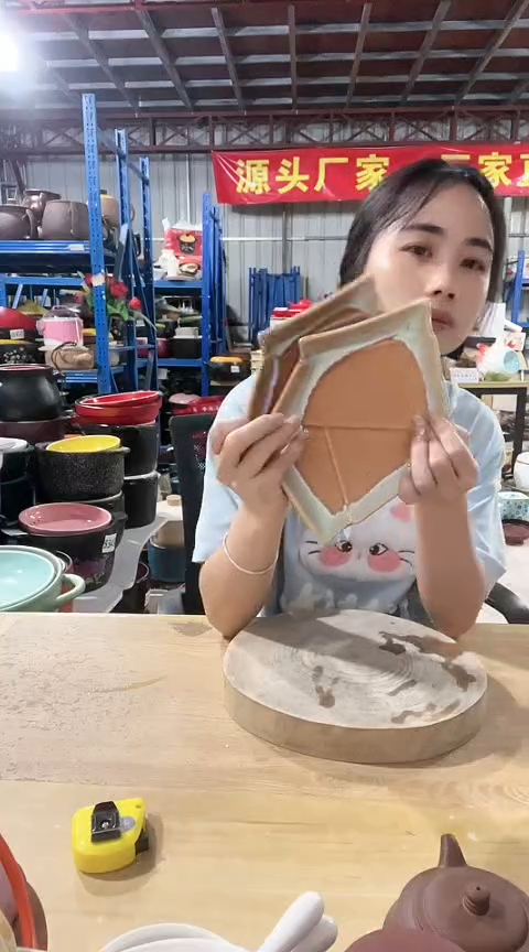 陶瑕疵咖色异型盘2个不可明火