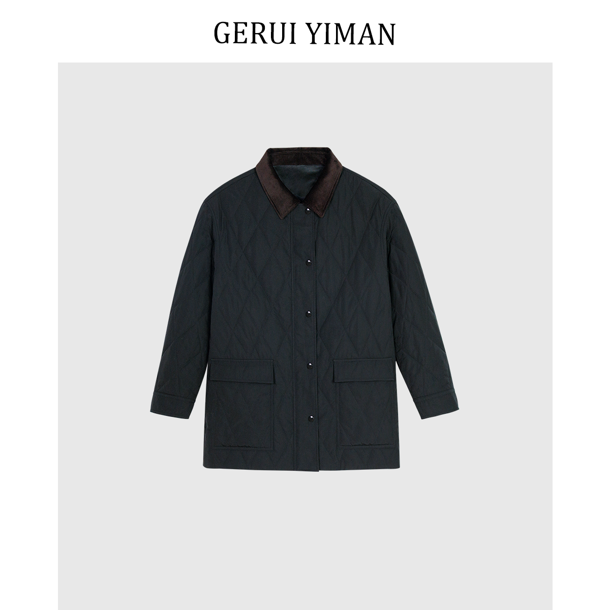 格瑞依曼翻领菱形绗格廓型棉服修身3M棉保暖百搭时尚冬日暖身