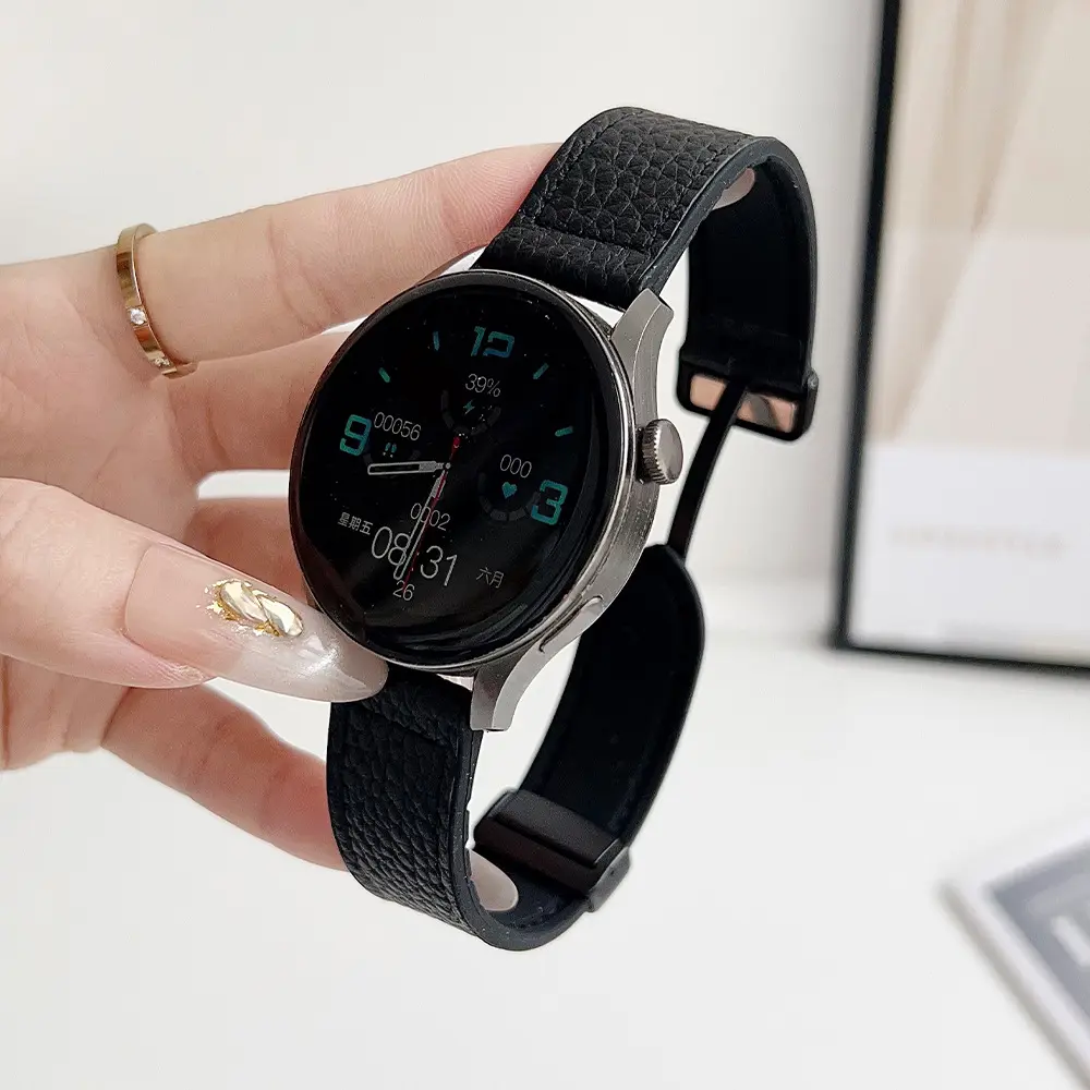 诺瑶适用华为GT5/watch4pro荔枝纹皮硅胶pro华为手表表带手表带