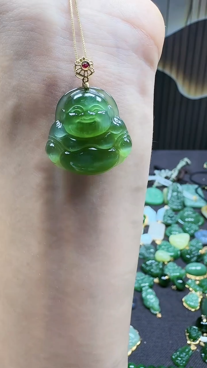 和田玉18K金镶嵌挂件1