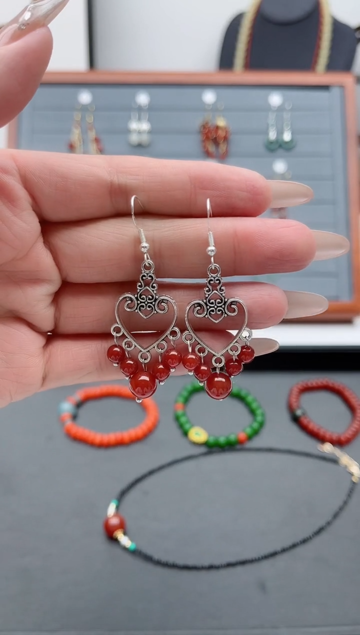 【闪购商品】南红玛瑙耳饰银S925镶嵌1188