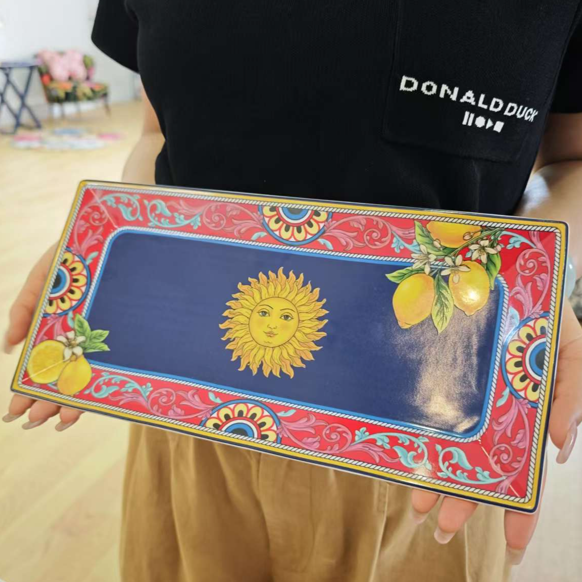 【奇居巍】西西里柠檬太阳花长方盘 糕点盘#SKU434