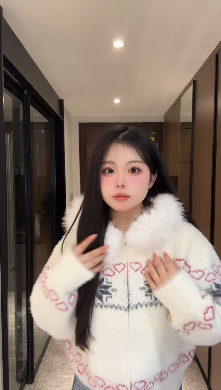 毛领费尔岛杏色色开衫毛衣90-140斤