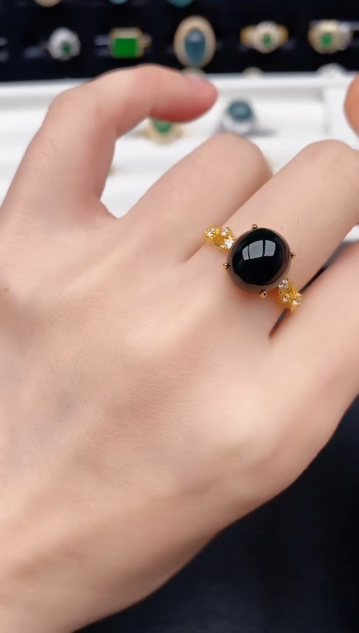 银S925镶嵌戒指翡翠天然a货翡翠381