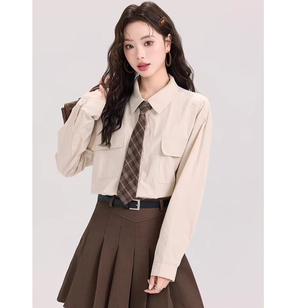 美拉德长袖衬衫女秋冬季学院风内搭衬衣设计感小众上衣日系减龄