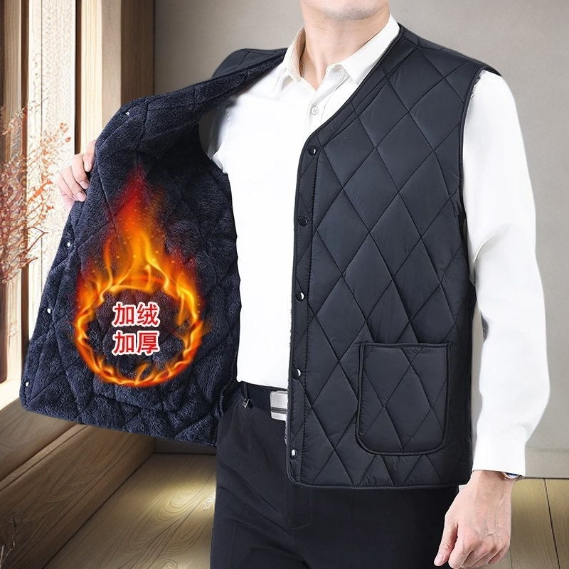 防寒大码爸爸坎肩背心保暖马甲男中老年短款加厚内胆秋冬季保暖