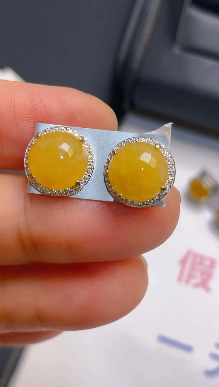 【闪购商品】翡翠耳饰银S925镶嵌天然A货翡翠1