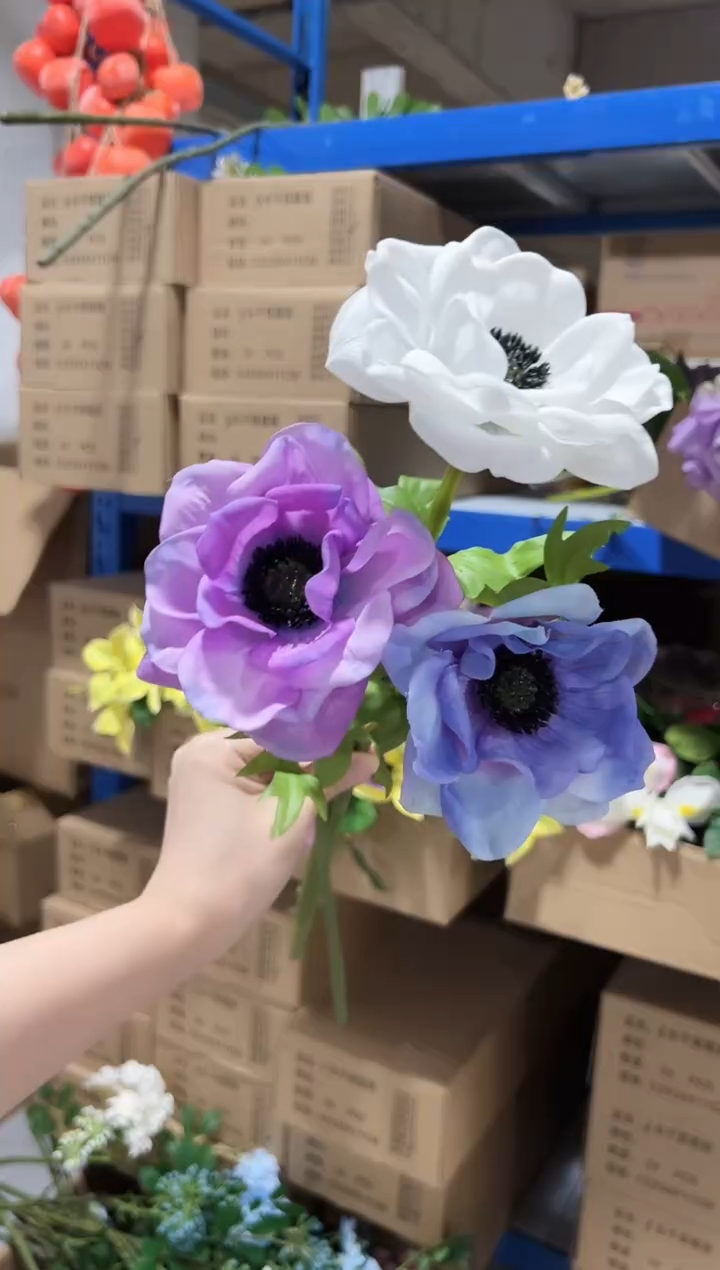 蓝白紫各1枝手感保湿银莲