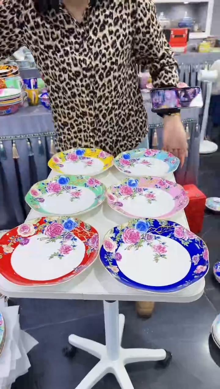 珐琅 8英寸花口圆深盘6个景德镇陶瓷