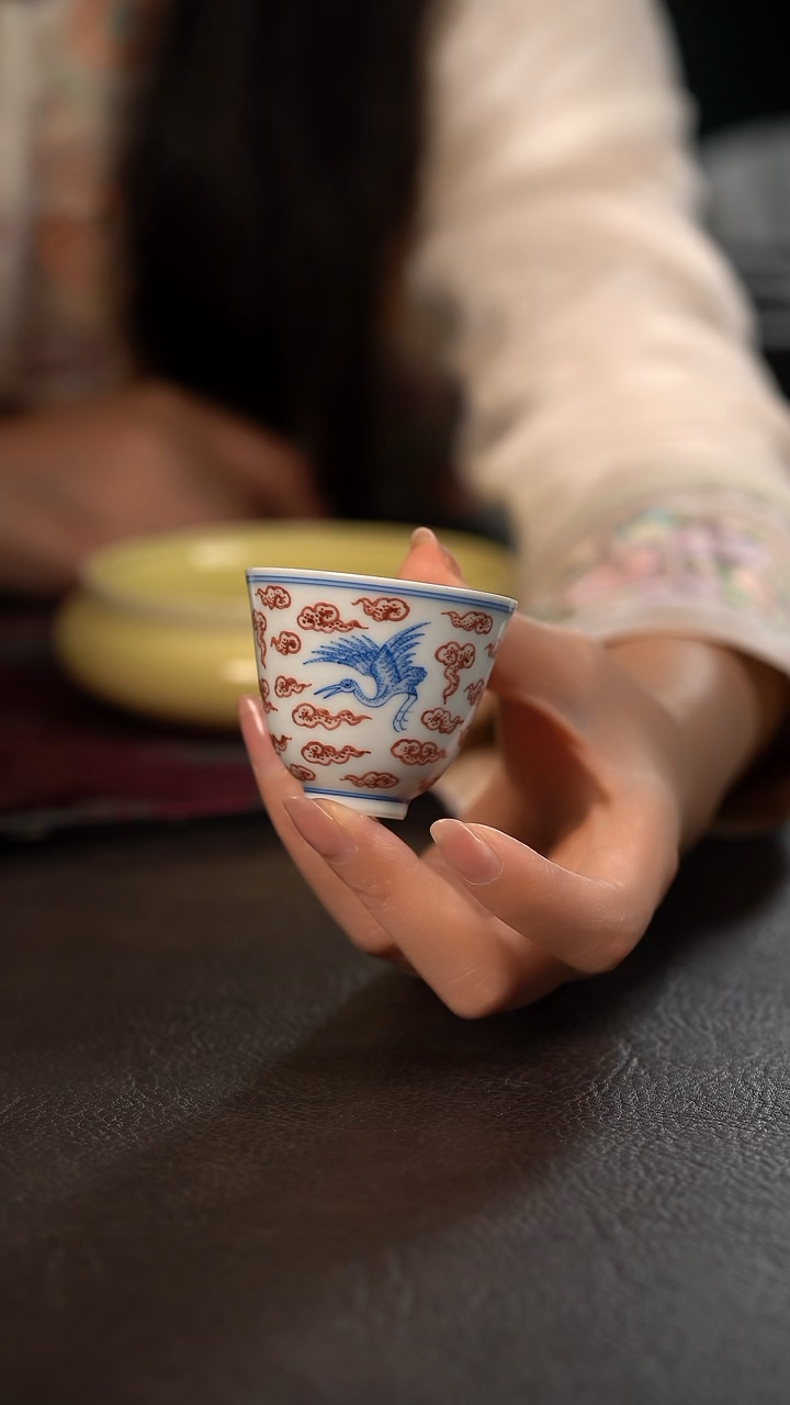 聚澜堂青红祥云仙鹤铃铛杯