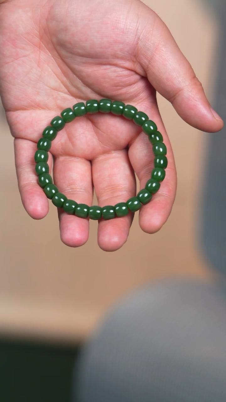 未镶嵌手链和田玉8mm碧玉微色差