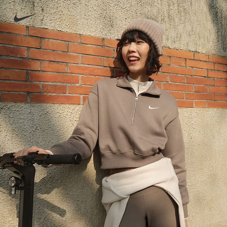 NIKE/耐克女子流光风半长拉链开襟短款加绒运动衫DQ5768233