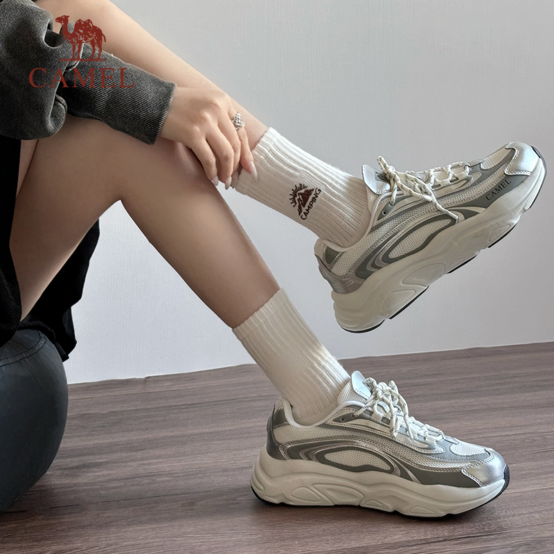 骆驼星岩户外休闲鞋女鞋2025春季新款厚底老爹鞋百搭透气防滑运动