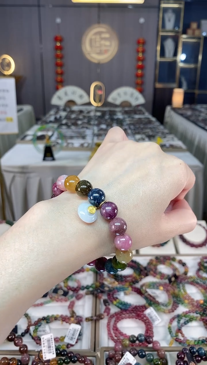 未镶嵌老矿碧玺彩虹单圈手串10mm+碧玺hon多样性发一条