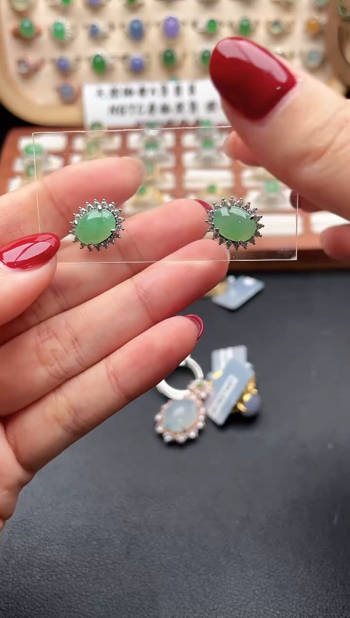 银S925镶嵌翡翠耳饰一物一证一证