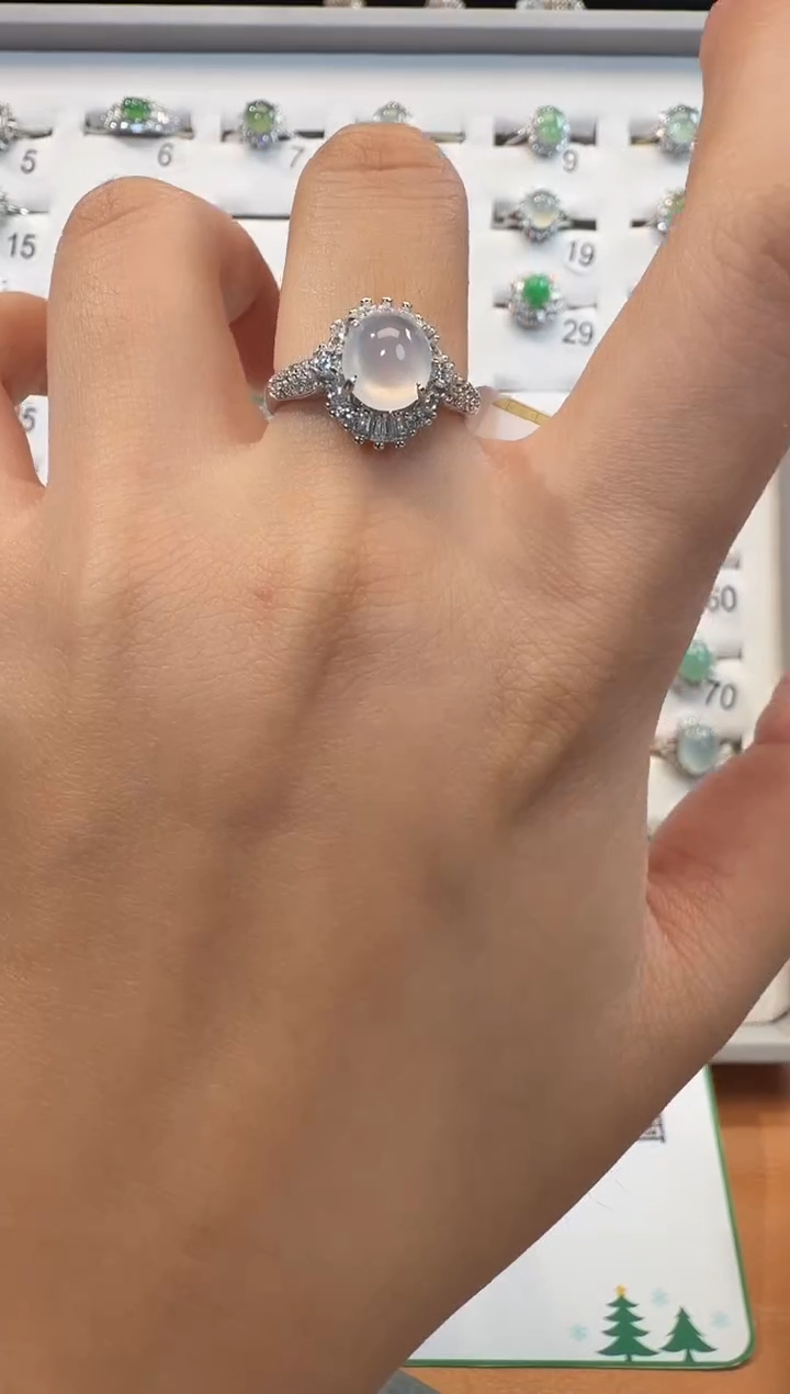 银S925镶嵌戒指翡翠925银镶翡翠戒指镶嵌55