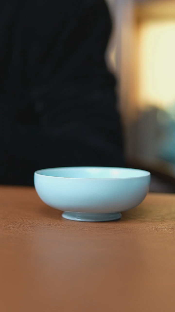 瓷片仿古月白纯手卷足普洱