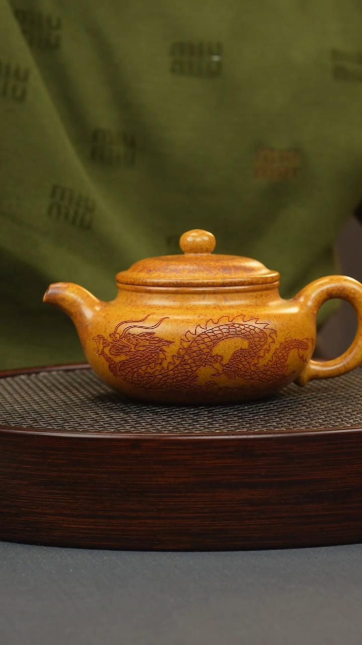 【闪购商品】紫砂茶壶龙骨金砂 仿古 刻龙