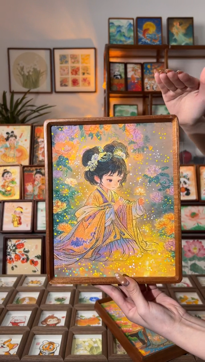 【闪购商品】国画花间璀璨 手绘国画10花梨