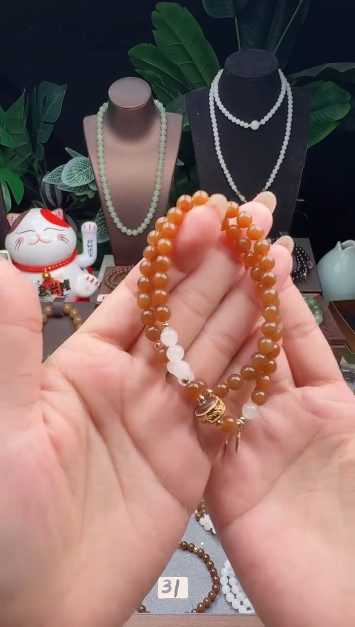 未镶嵌手串和田玉精品6m糖玉陈香双圈手串