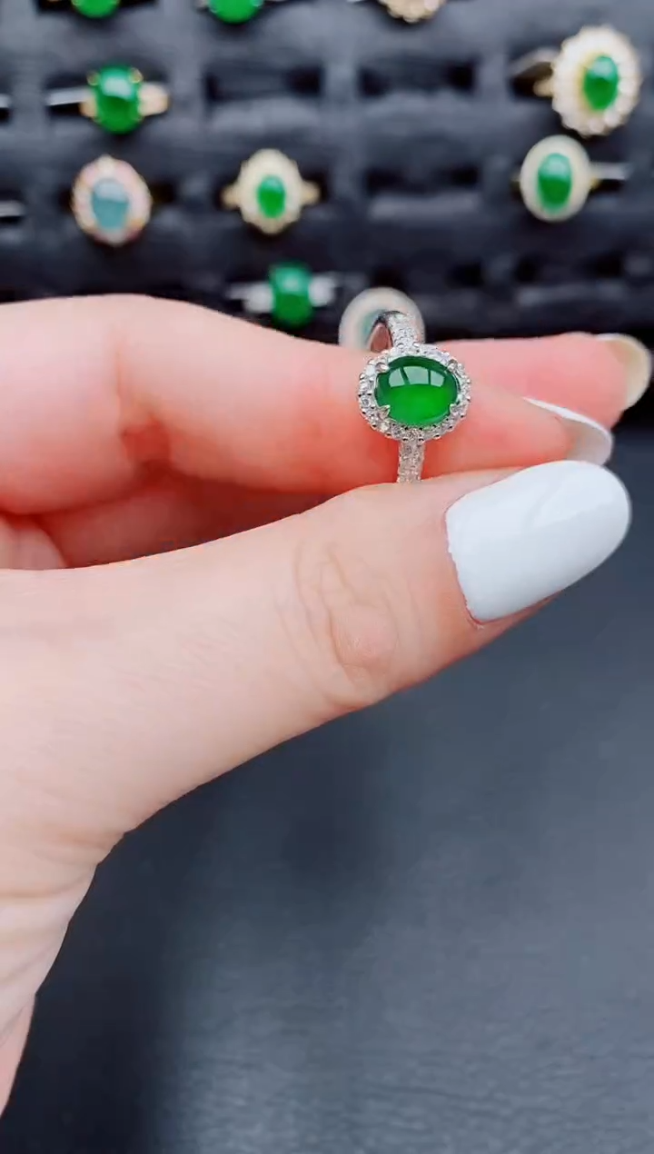 【闪购商品】翡翠戒指银S925镶嵌天然a货翡翠103