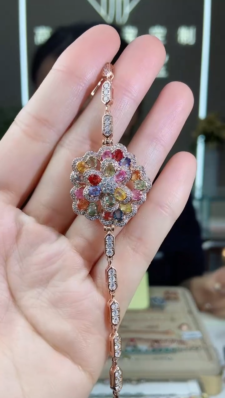 【闪购商品】彩色蓝宝石手链银S925镶嵌手链