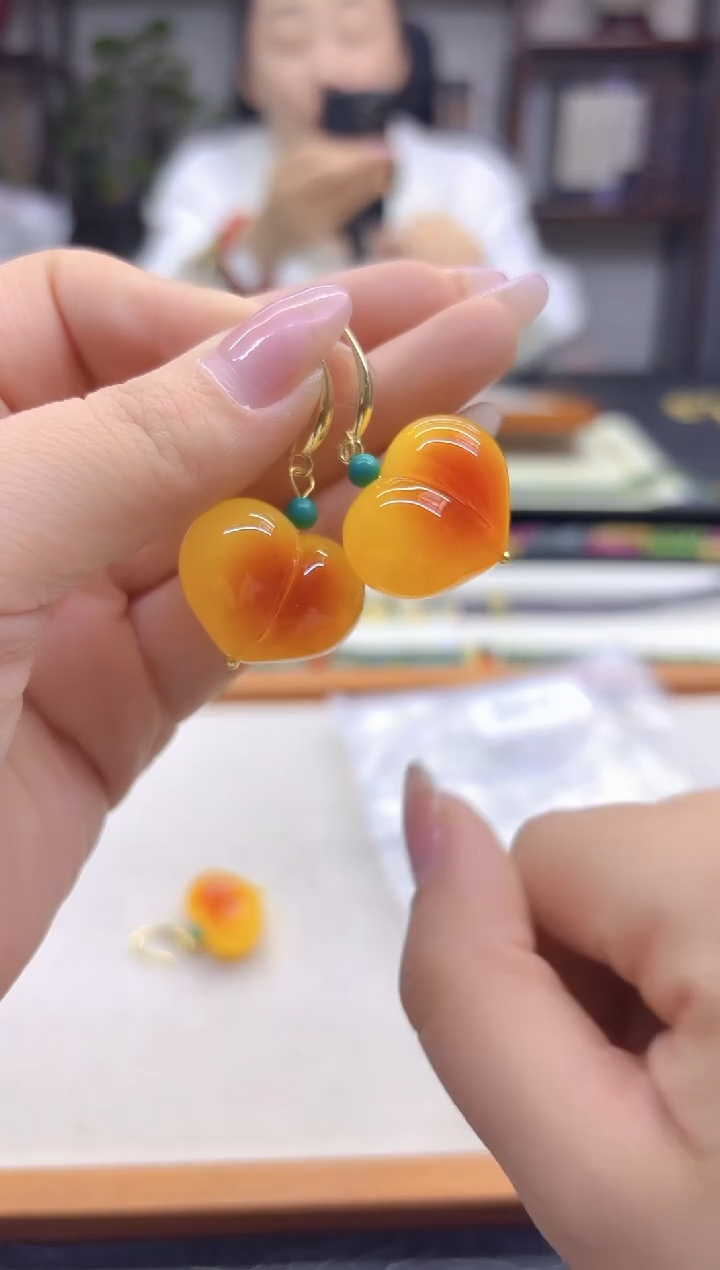 蜜蜡14K金镶嵌耳饰DIY款E904