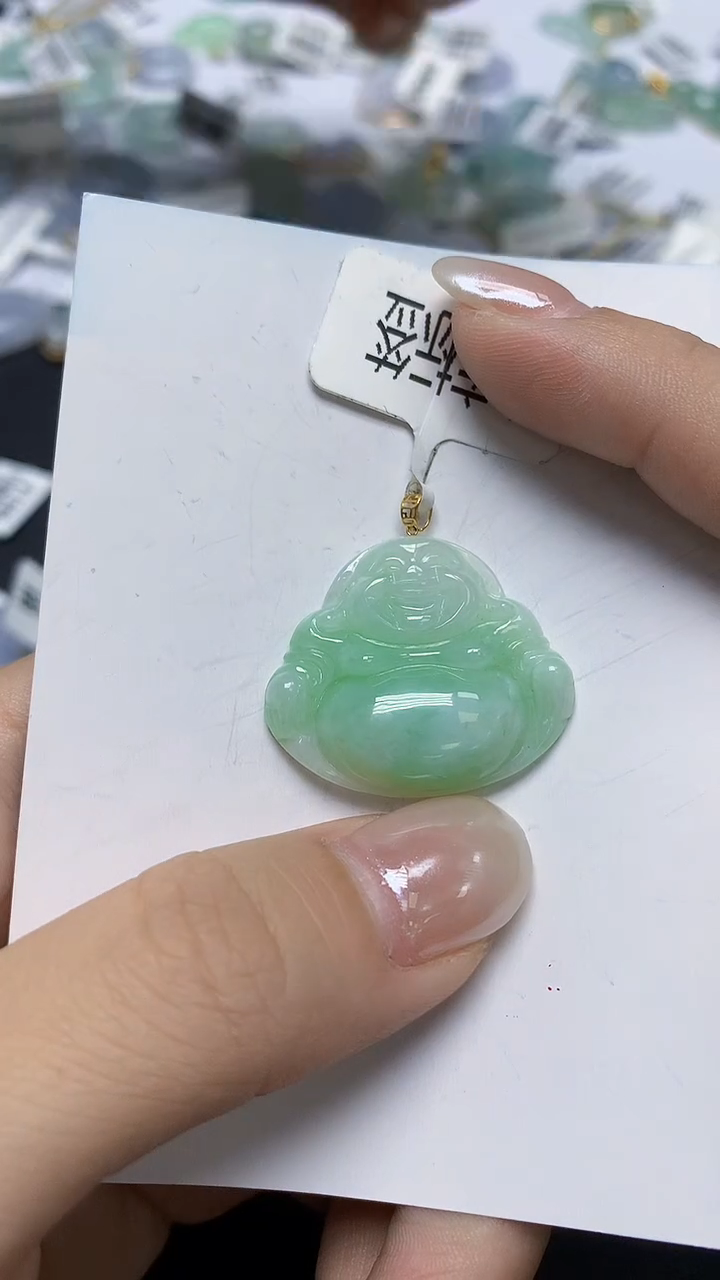 翡翠18K金镶嵌颈饰天然缅甸翡翠A货