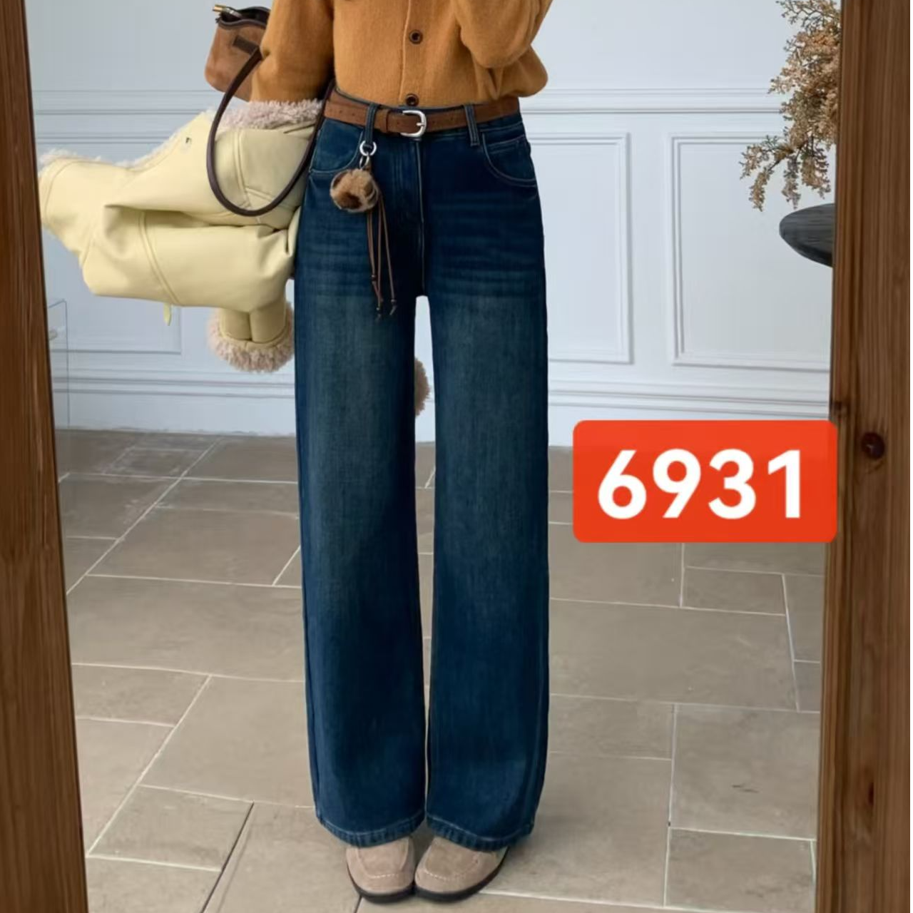 密密绒窄版直筒裤双色6931