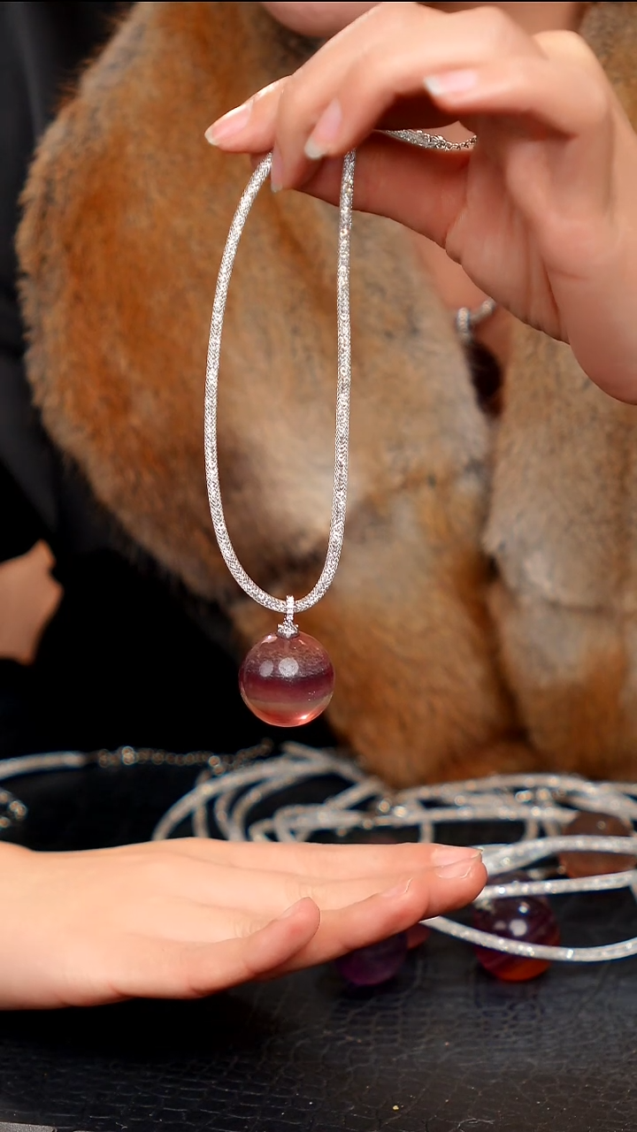 水晶摆件未镶嵌天然拉丝千层紫萤石吊坠05