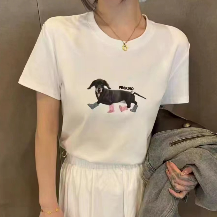 【艾萱萱】3901款韩系简约洋气狗狗圆领短袖T恤女 约53