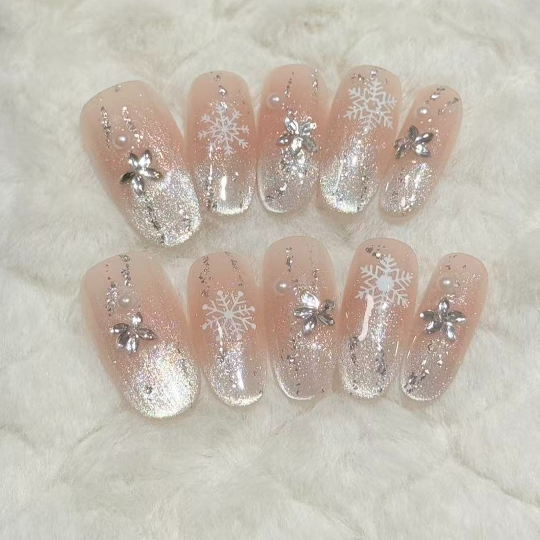 B53【冰封雪花】新年款纯手工秋冬显白气质穿戴甲