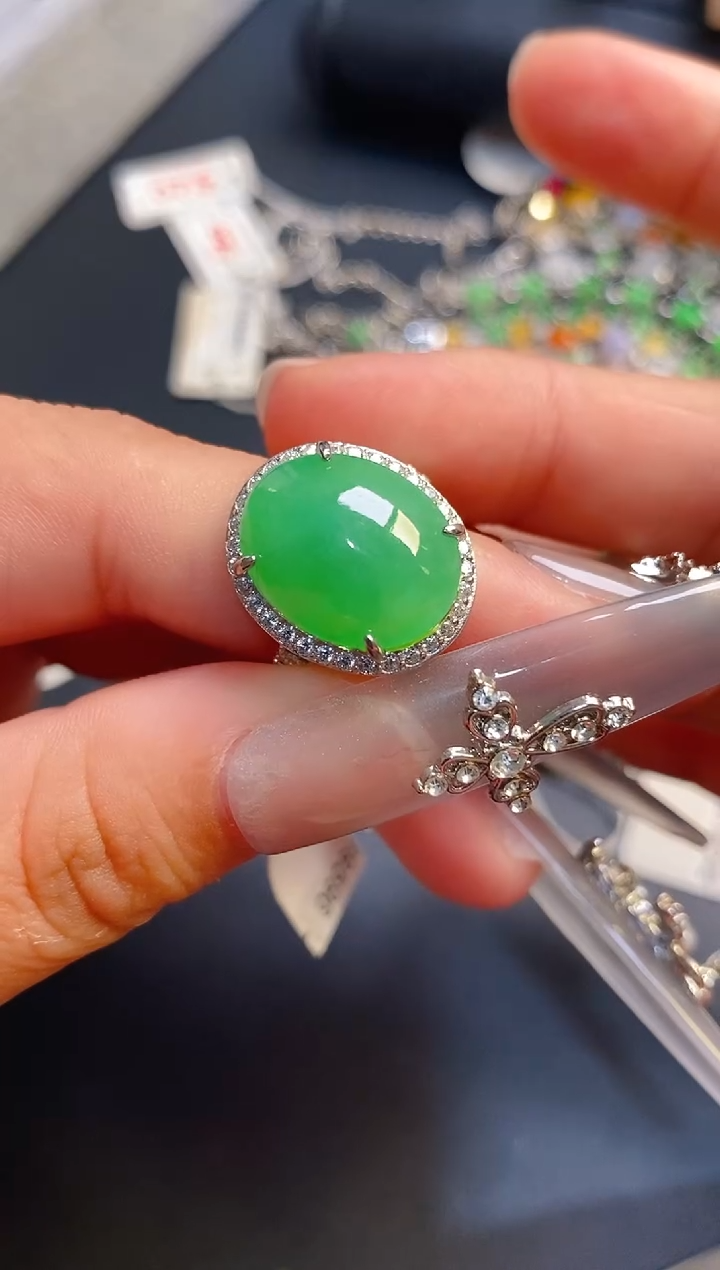 银S925镶嵌戒指翡翠天然