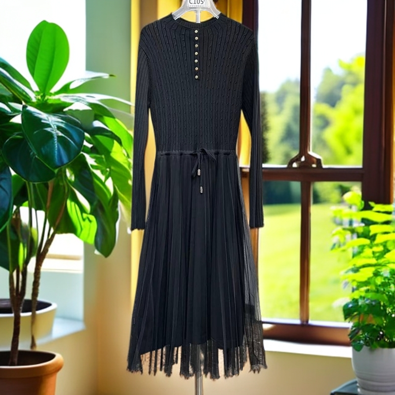 1793#黑【木兮兮专属】2026年秋冬季新气质女显瘦洋气中长款连衣裙