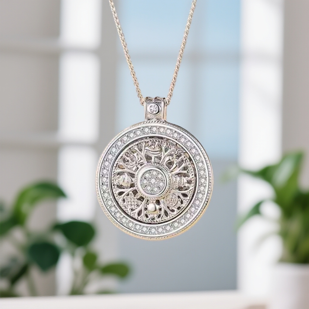 999.9银八宝罗盘镂空旋转吊坠