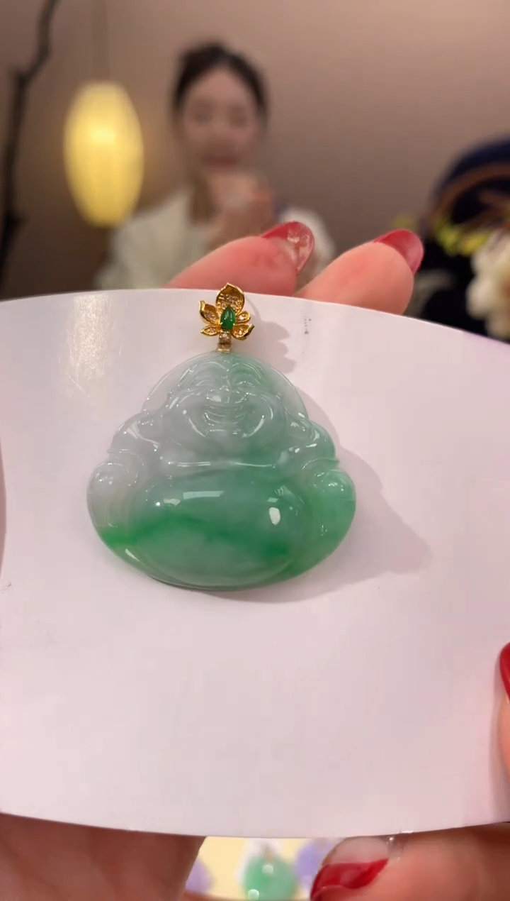 【闪购商品】翡翠颈饰18K金镶嵌天然缅甸a货翡翠