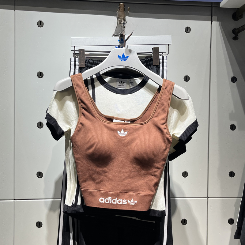 Adidas三叶草女新款刺绣性感辣妹风高腰运动背心KB6421