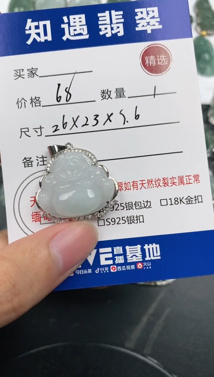颈饰银S925镶嵌翡翠挂件