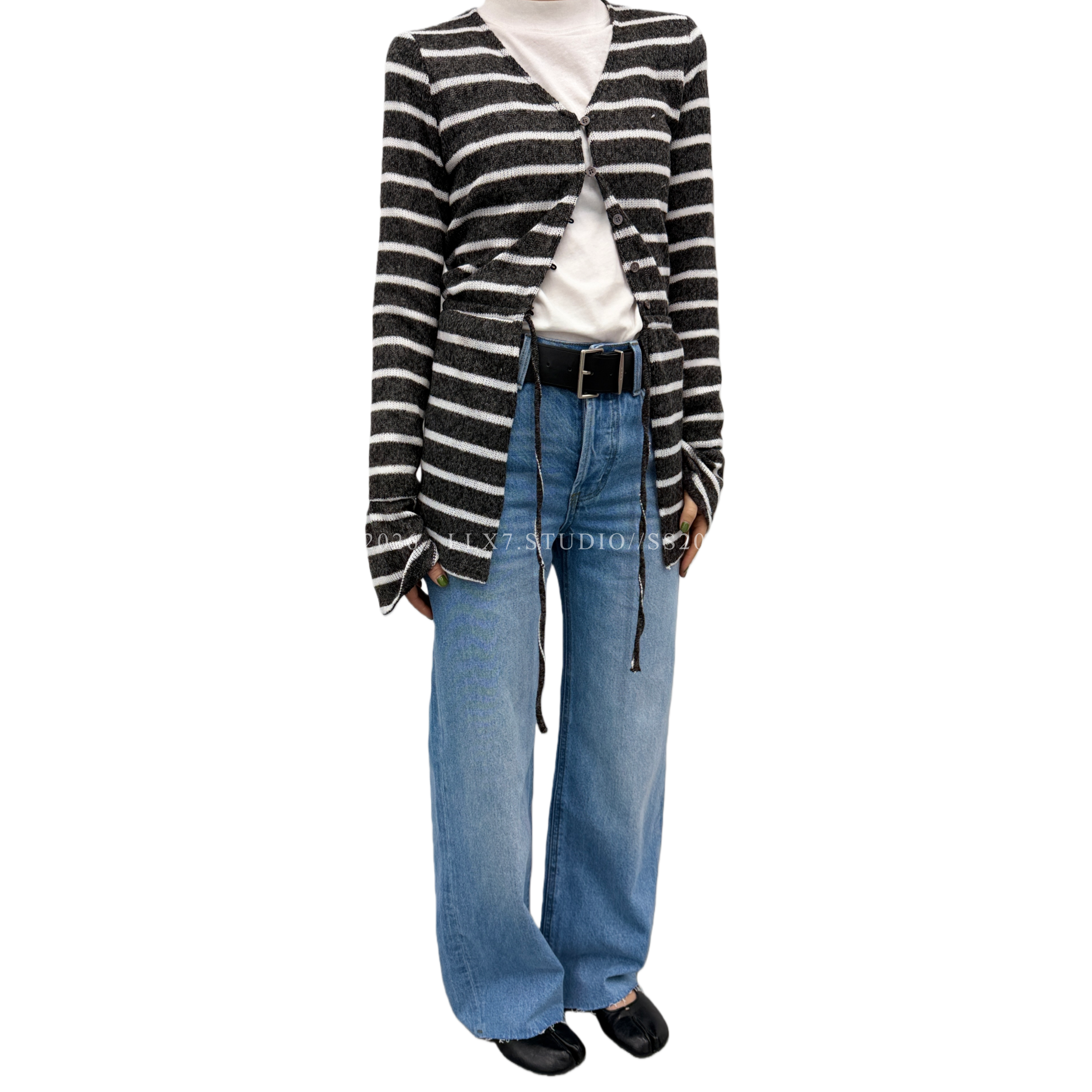 LLX7-ST2026新款直筒裤脚散边门襟排扣牛仔裤经典水洗蓝中低腰款