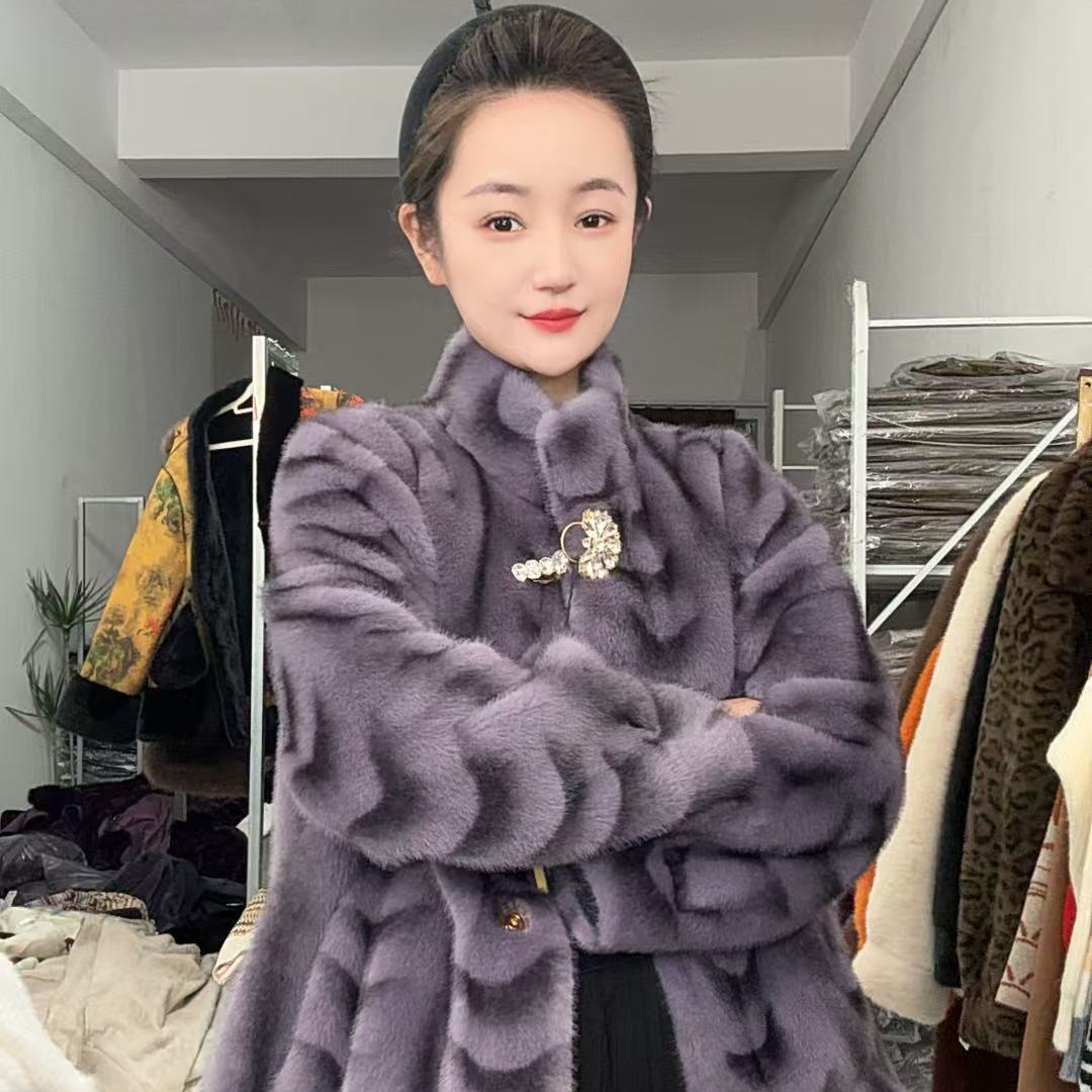 [笑笑专属]新款冬季立领加厚保暖防风显气质紫月牙女貂绒外套2008