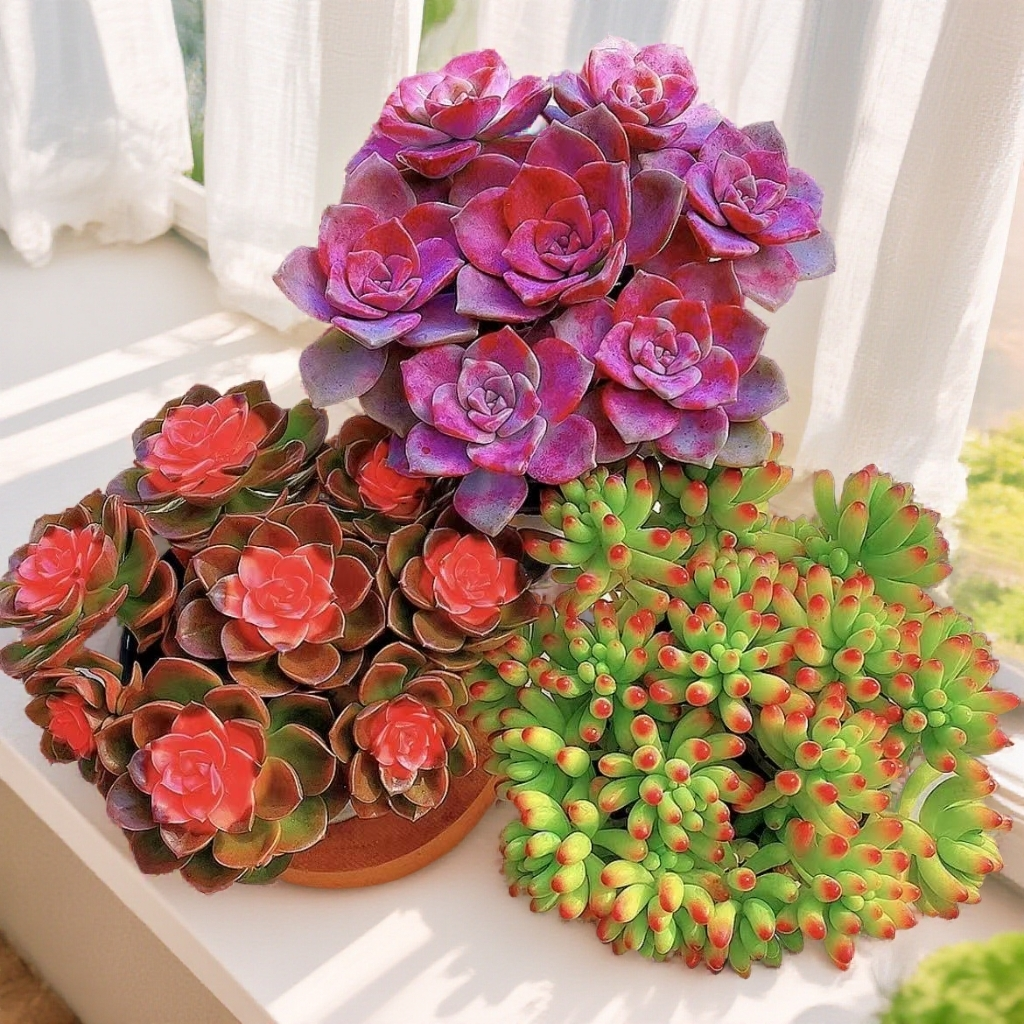 爱莎公主+糖心紫乐+乙女心多肉植物室内外阳台庭院带培育盆土发
