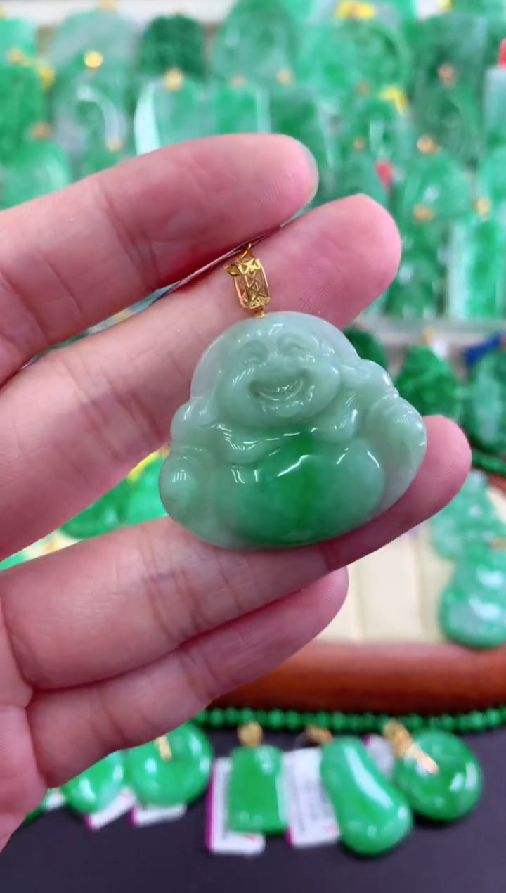 翡翠18K金镶嵌吊坠(不含链)挂件