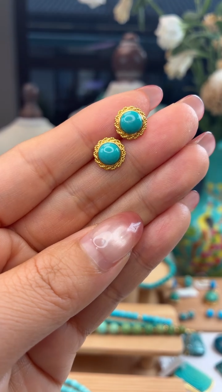 18K金镶嵌绿松石耳饰1