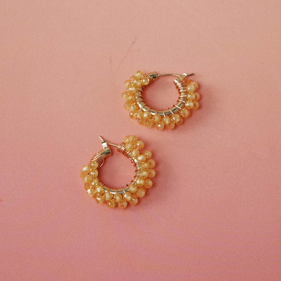 合金锆石耳饰 Dust 無尘手作饰品 黄色满圈锆石耳圈 可定制