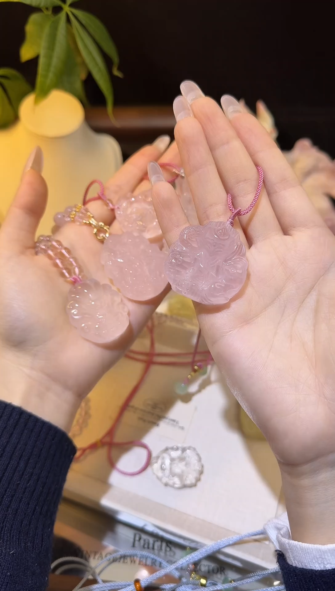 吊坠(不含链)未镶嵌水晶粉水晶五仙编绳款