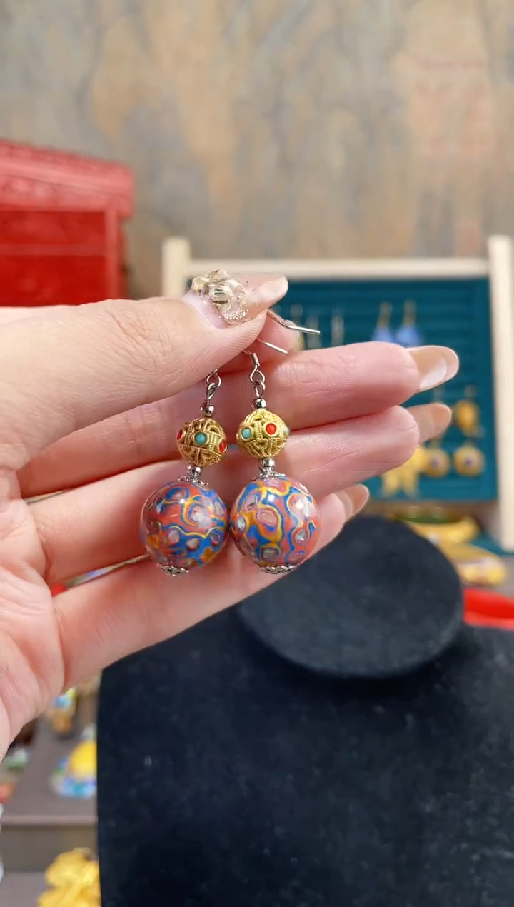 【闪购商品】非遗犀皮漆精品耳环橙粉色