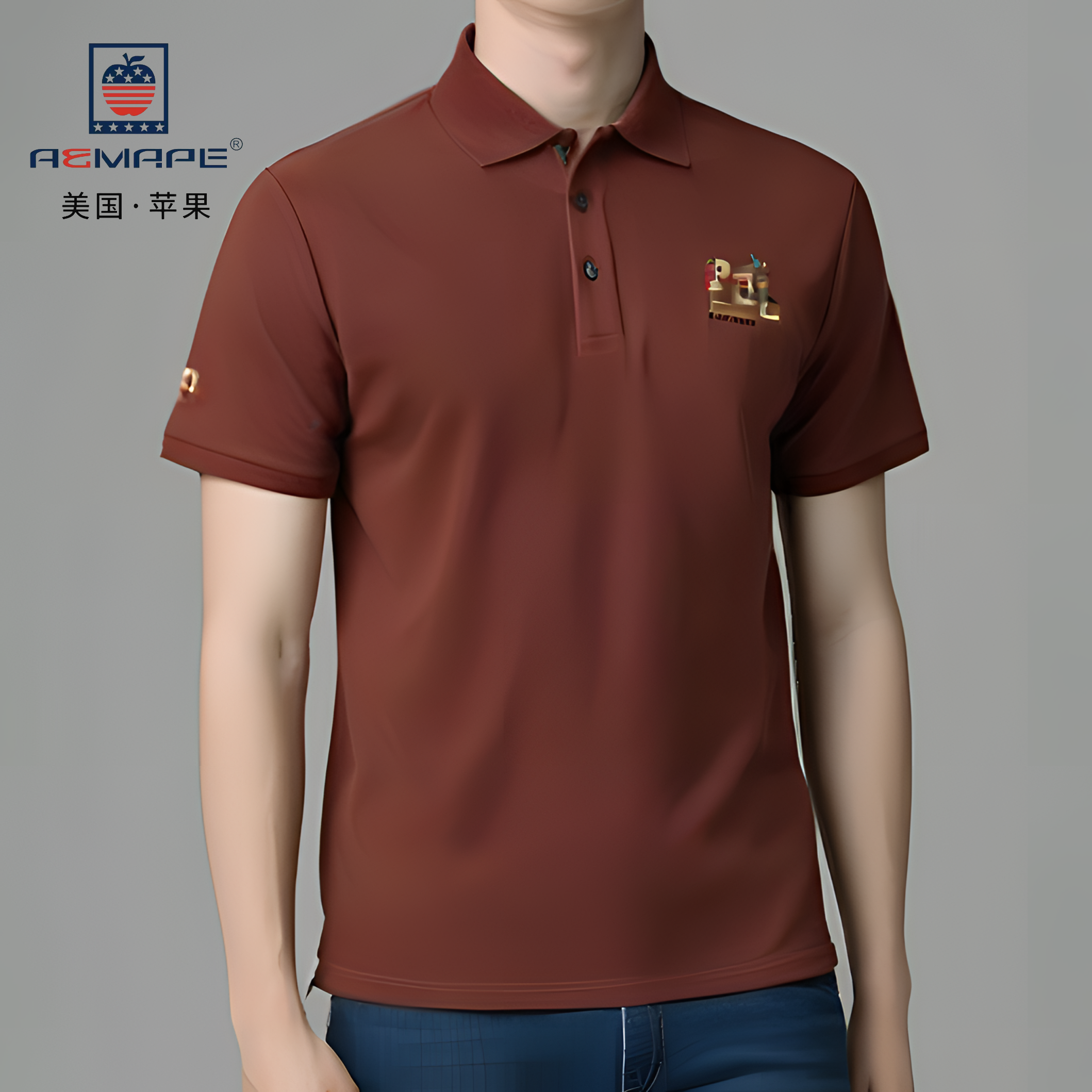 AEMAPE新款男士翻领polo衫短袖轻奢商务休闲双刺绣纯色简约上衣夏