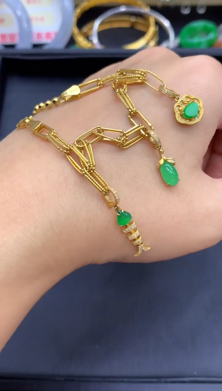 18K金镶嵌手链翡翠620-中国好珍宝
