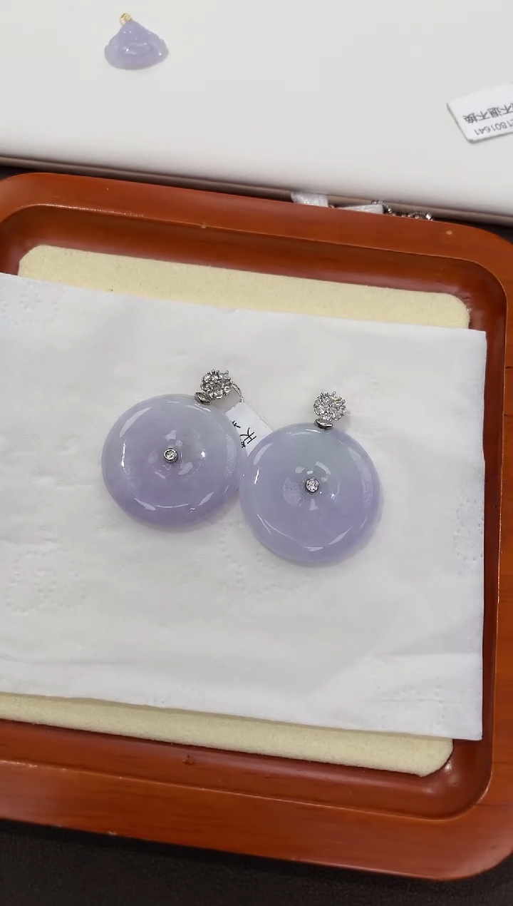 翡翠银S925镶嵌颈饰淡紫平安扣有棉缅甸a货翡翠(多样性发其一